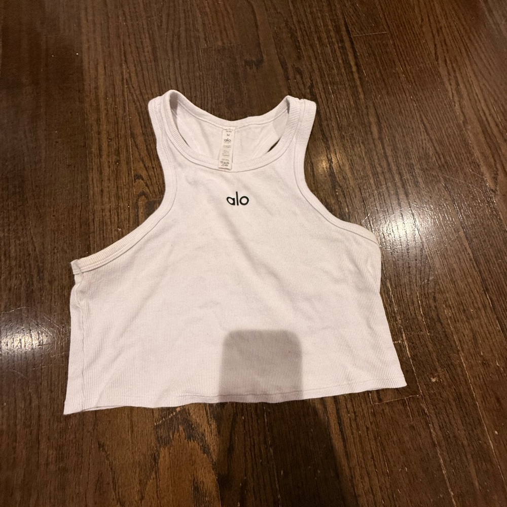 ALO Yoga White Ribbed Cropped Tank with Racerback